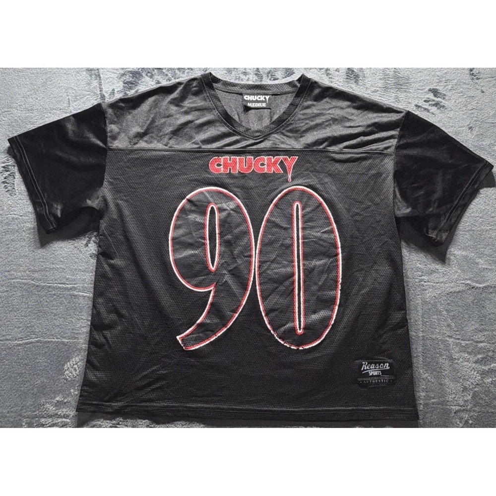 Chucky X Reason Sports Black Football Jersey Good Guys / Universal Studios Sz. M